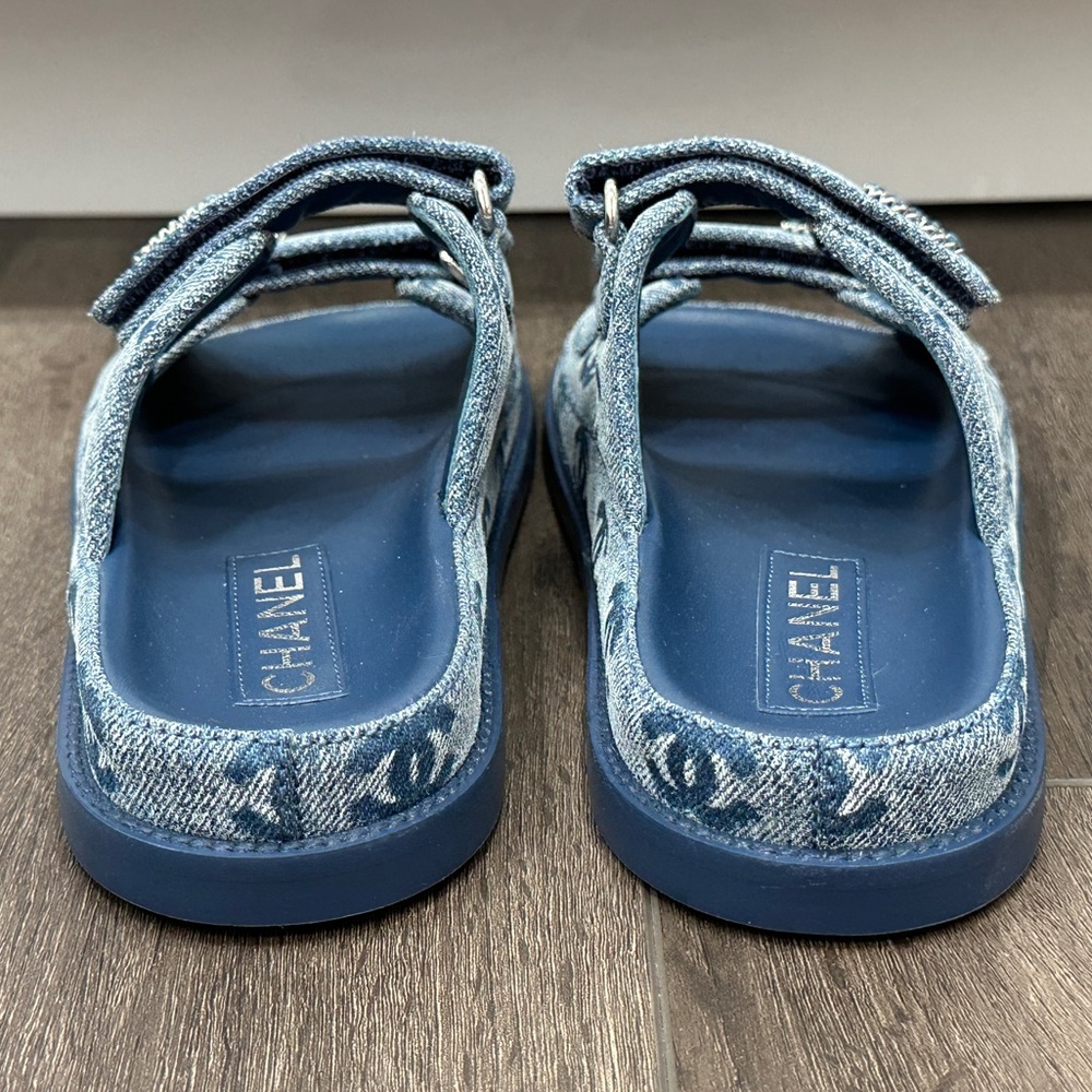 2025 CHANEL BLUE DENIM DAD SANDALS SLIDES SHOES 36C NEW WITH DEFECTS - Picture 8 of 16